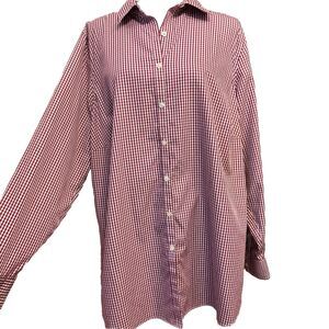 Lands End Top 20W Womens Button Up Shirt Red Check Non Iron Supima Office Career